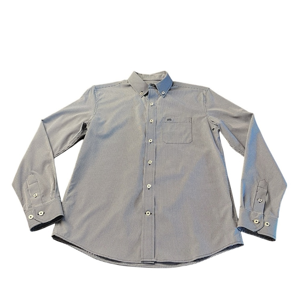 Southern Tide Boys Button-Down Shirt - Blue and White Mini-Check